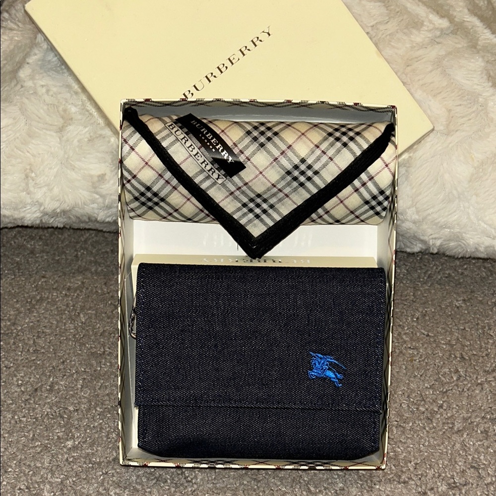 Burberry Boxed Gift Set - Denim Pouch & Handkerchief